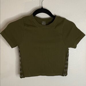 Olive Green Crop Top with Side Details